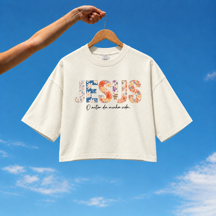 Cropped Feminino Oversized Purpose - Jesus o autor da minha vida - Imagem 3